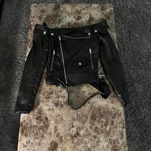 Off the shoulder leather jacket